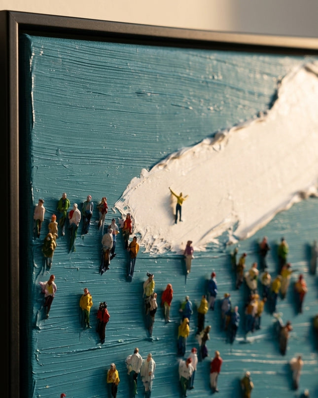 Close-up detail of Center Stage showing textured brushstrokes and teal impasto