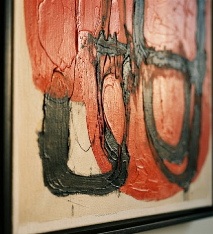 Close-up detail of Ceremonial Forms showing textured impasto brushwork and paint layers