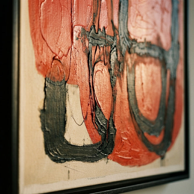 Close-up detail of Ceremonial Forms showing textured impasto brushwork and paint layers