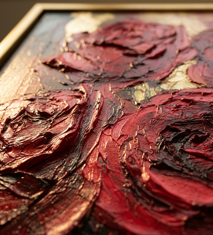 Close-up detail of Velvet Passion showing textured impasto brushwork and color detail