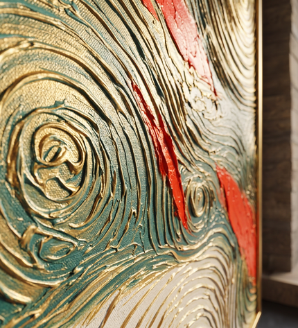 Close-up detail of Tides of Blessings showing textured impasto brushwork and color detail