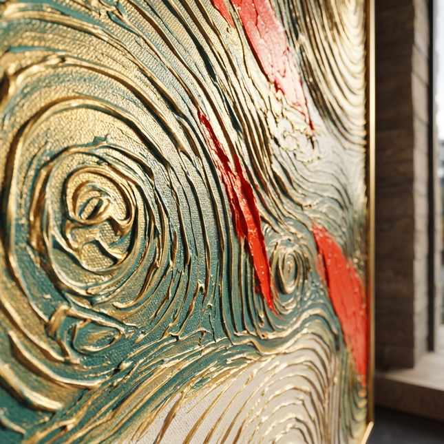 Close-up detail of Tides of Blessings showing textured impasto brushwork and color detail