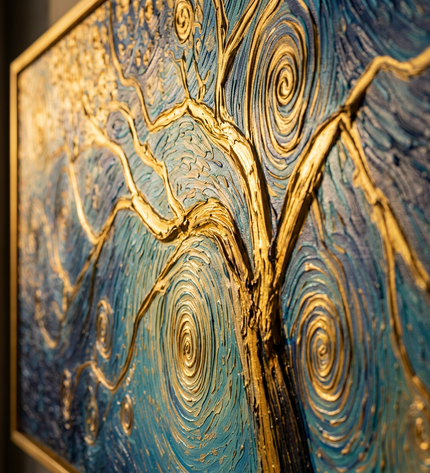 Close-up detail of Tree of Dreams showing textured impasto brushwork and color detail