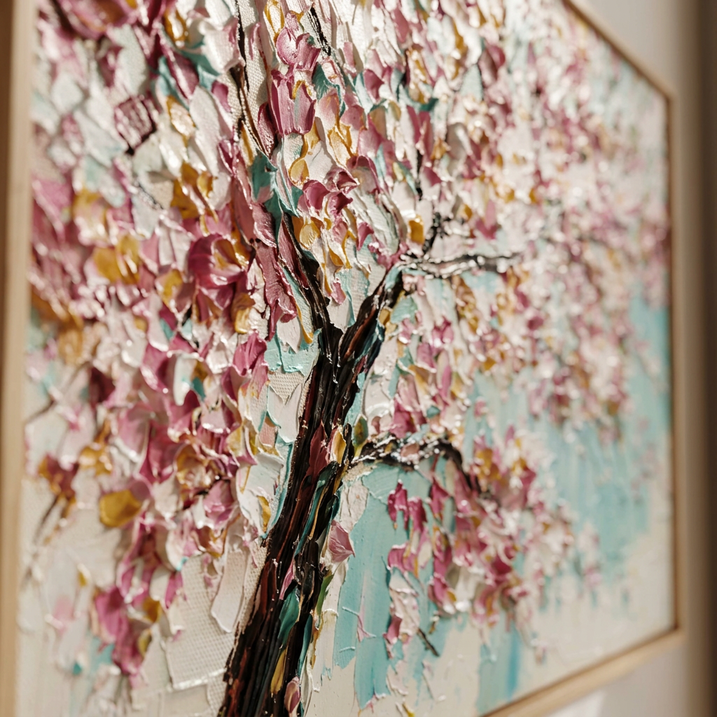 Close-up of layered paint and brushstrokes on an Artmere artwork