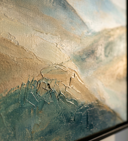 Close-up detail of Drifting Into Peace showing textured impasto brushwork and color detail
