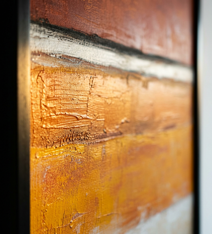 Close-up detail of Rust and Gold showing textured impasto brushwork and color detail