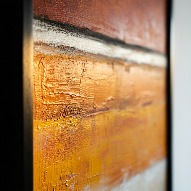 Close-up detail of Rust and Gold showing textured impasto brushwork and color detail