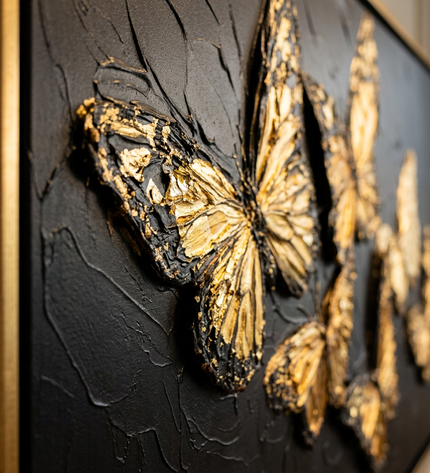 Close-up detail of Soaring Butterflies showing textured impasto brushwork and color detail