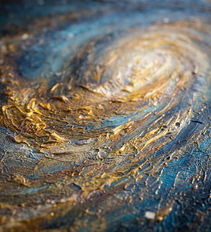 Close-up detail of Nebula of Light showing textured impasto brushwork and color detail