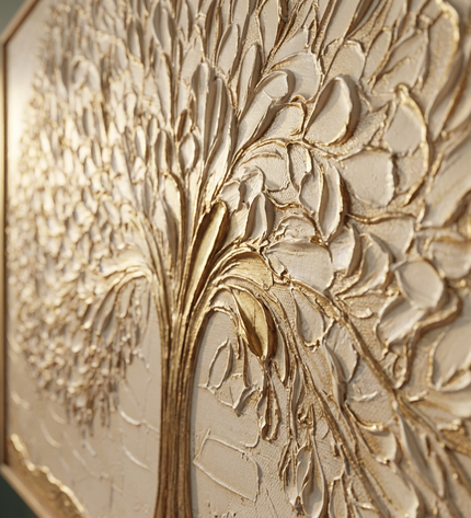 Close-up detail of Blooming Growth showing textured impasto brushwork and color detail