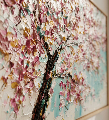 Close-up detail of Cherry Sky showing textured impasto brushwork and color detail