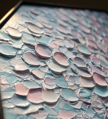 Close-up detail of Lavender Petals showing textured impasto brushwork and color detail