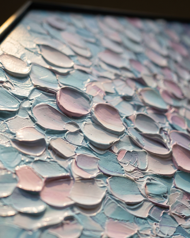 Close-up detail of Lavender Petals showing textured impasto brushwork and color detail