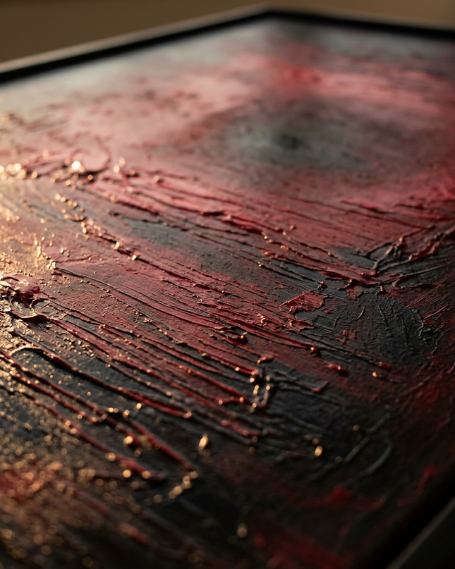 Close-up detail of Ruby Glow showing textured impasto brushwork and color detail