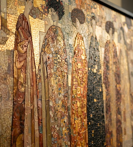 Close-up detail of The Imperial Gathering showing textured impasto brushwork and color detail