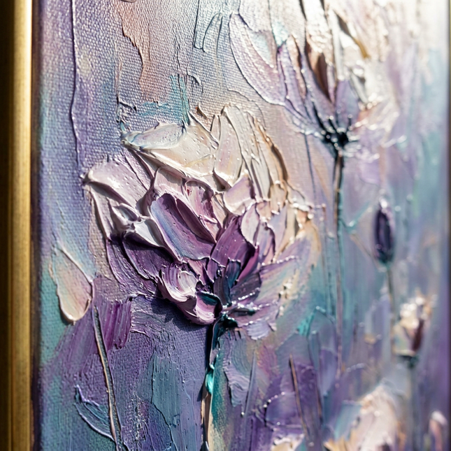 Close-up detail of Lilac Serenade showing textured impasto brushwork and color detail