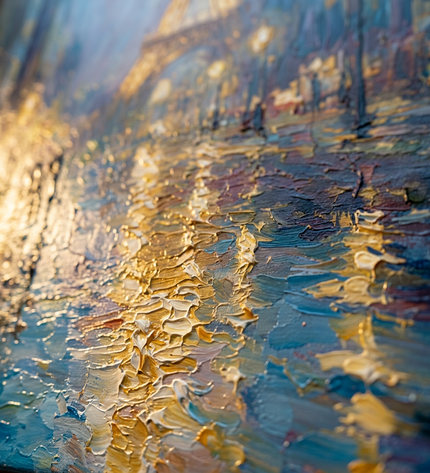 Close-up detail of Midnight in Paris showing textured impasto brushwork and color detail