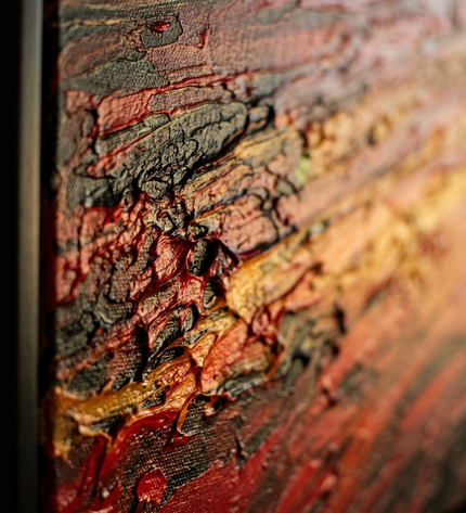 Close-up detail of Passion Ripples showing textured impasto brushwork and color detail
