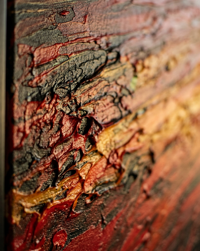 Close-up detail of Passion Ripples showing textured impasto brushwork and color detail