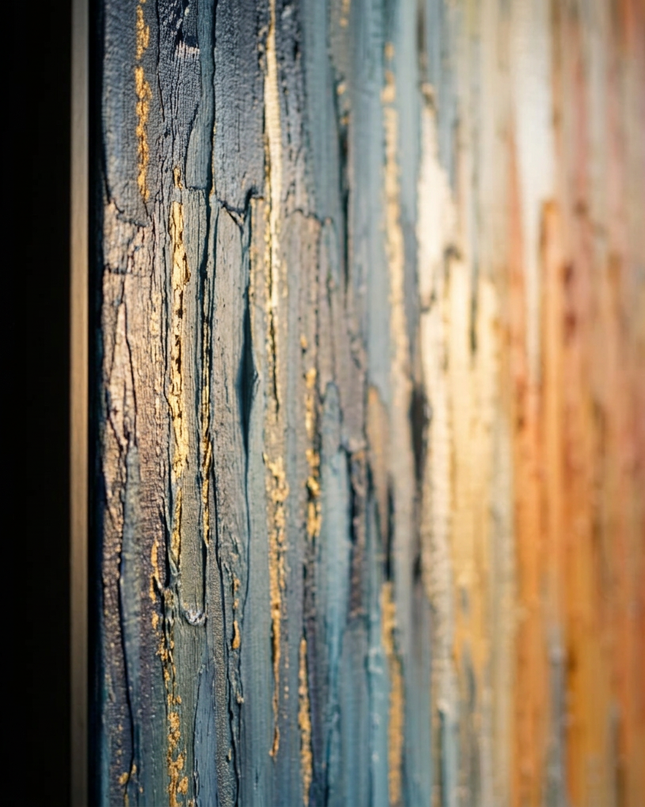 Close-up detail of Andromeda Blaze showing canvas depth, frame profile and stretcher bars