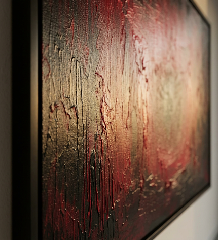Close-up detail of Ruby Glow showing canvas depth, frame profile and stretcher bars