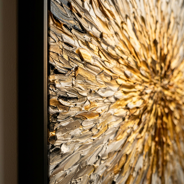 Close-up detail of Radiance Petals showing canvas depth, frame profile and stretcher bars