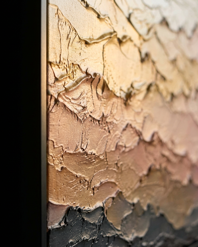 Close-up detail of Canyon Light showing textured brushwork in amber and red tones