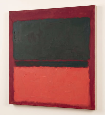 Crimson Chamber — unframed stretched canvas with natural linen sides; digital artwork visualization