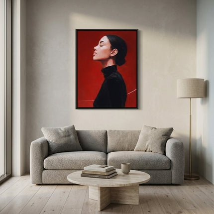 Crimson Reverie hand-painted abstract painting displayed in a contemporary living room