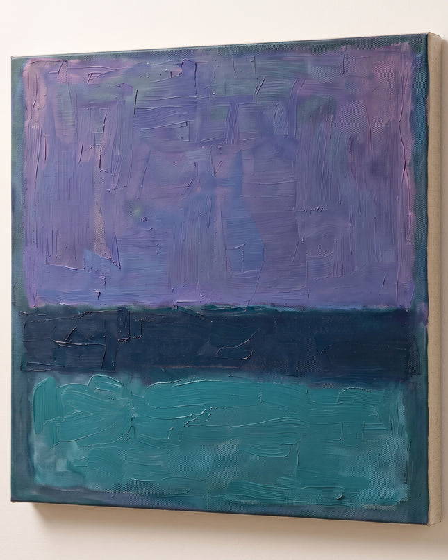 Deep Blue Rest — unframed stretched canvas with natural linen sides; digital artwork visualization