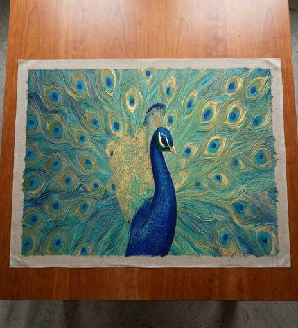 Feathers of Fortune hand-painted original as unrolled canvas on studio table, shown without frame