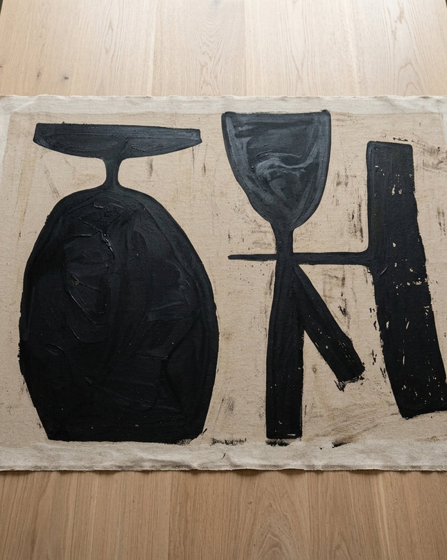 Form & Essence hand-painted original as unrolled canvas on studio table, shown without frame