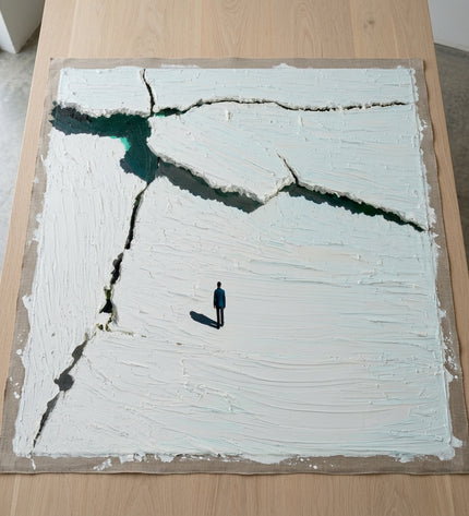 Fracture Line hand-painted original as unrolled canvas on studio table, shown without frame