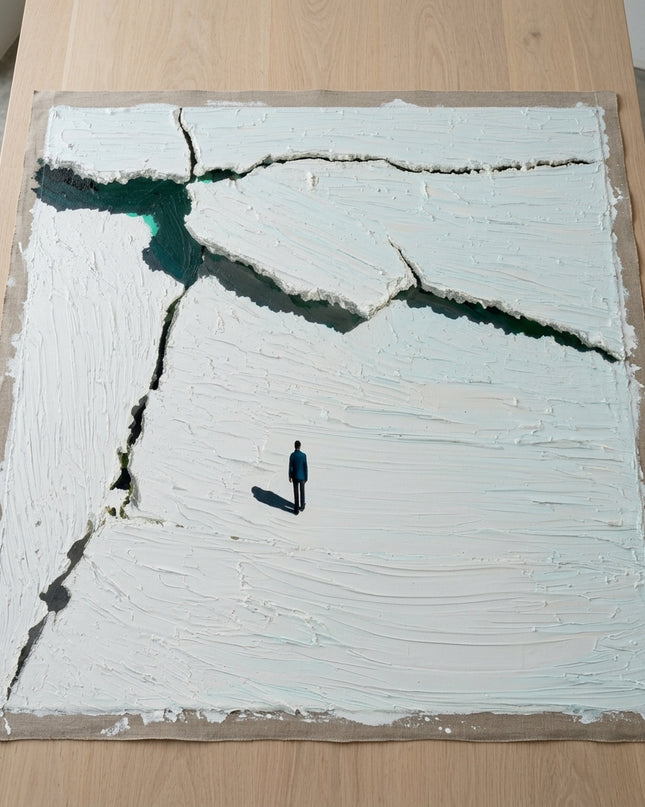 Fracture Line hand-painted original as unrolled canvas on studio table, shown without frame