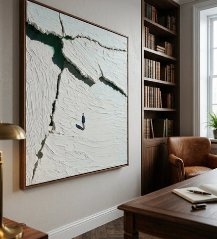 Side view of Fracture Line framed canvas showing depth and texture
