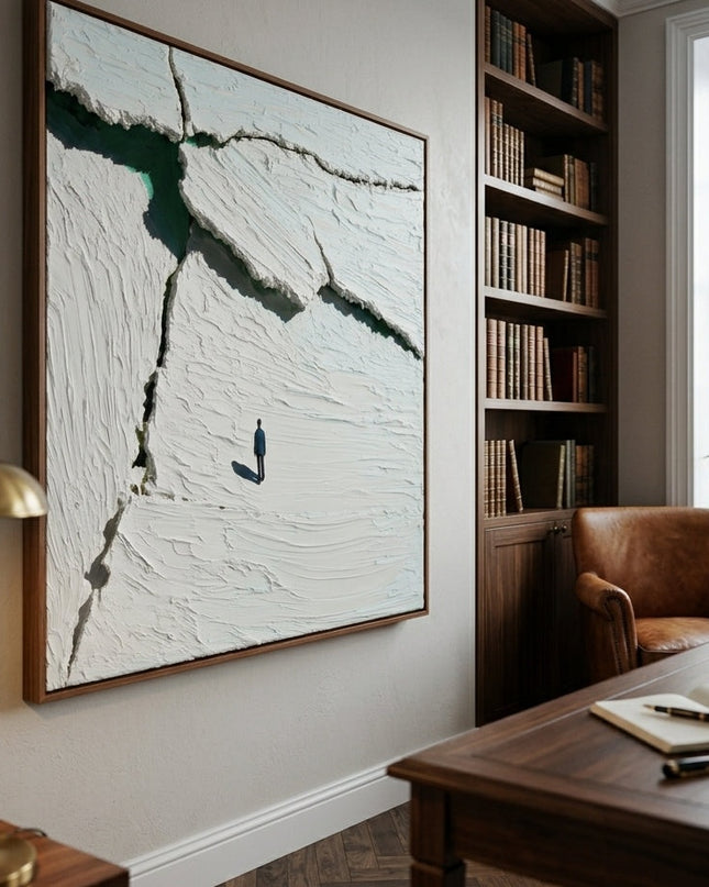 Side view of Fracture Line framed canvas showing depth and texture