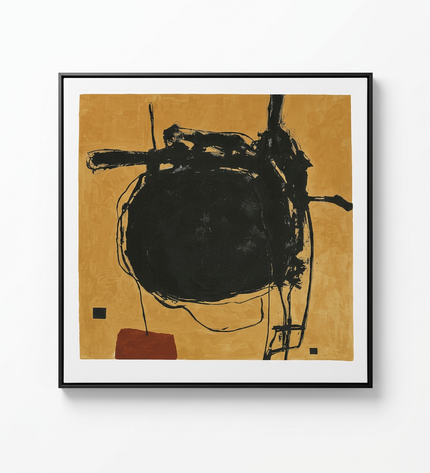 Obsidian Orbit hand-painted abstract canvas art in interior setting