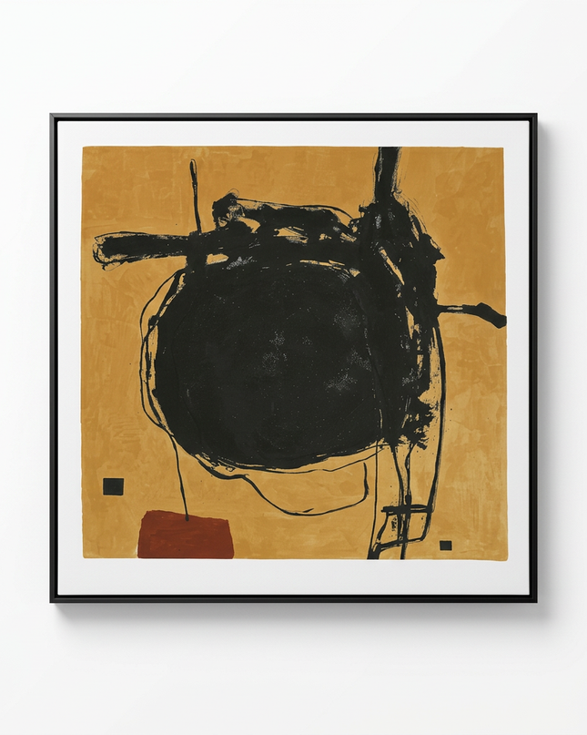 Obsidian Orbit hand-painted abstract canvas art in interior setting