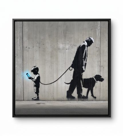 Digital Dependency hand-painted figurative canvas art in interior setting