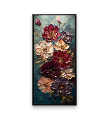 Moonlit Bouquet hand-painted floral canvas art in interior setting