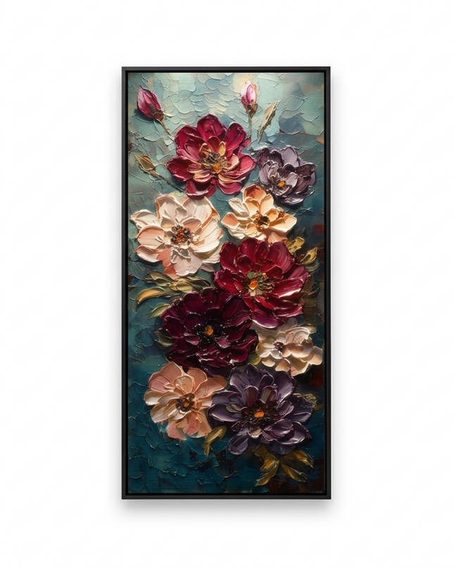 Moonlit Bouquet hand-painted floral canvas art in interior setting