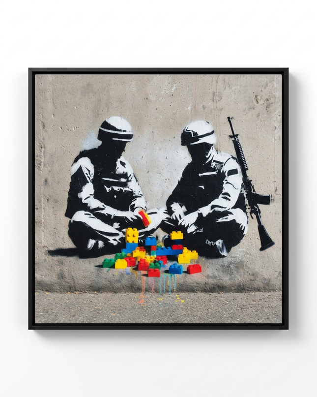 Peace Builders hand-painted figurative canvas art in interior setting