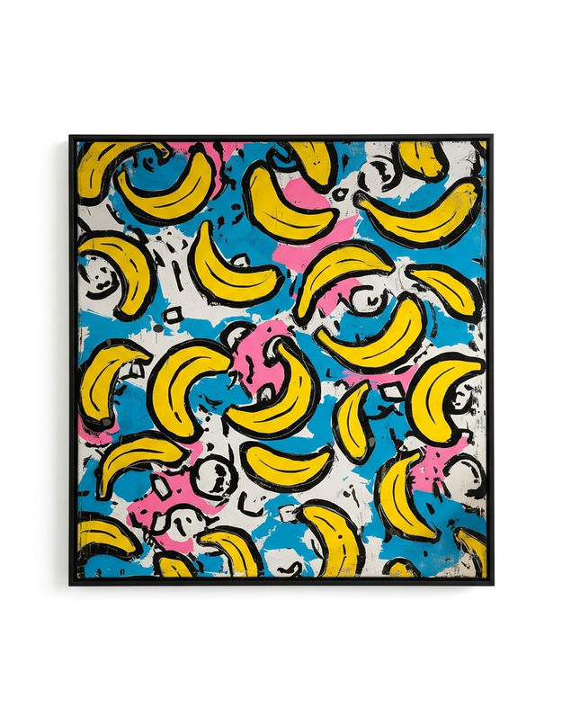 Tropical Pop hand-painted cityscape canvas art in interior setting