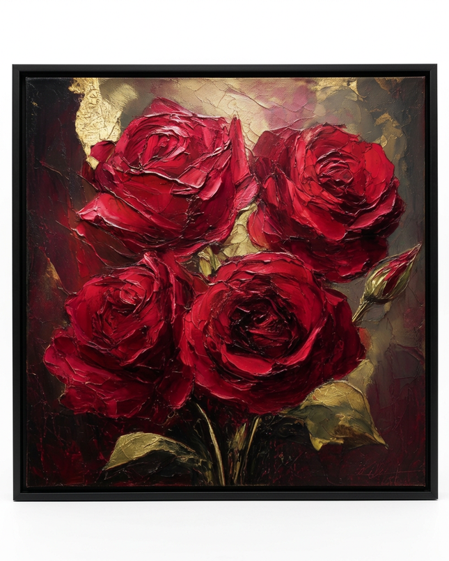 Velvet Passion hand-painted floral canvas art in interior setting