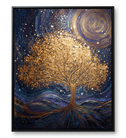 Roots of the Universe hand-painted landscape canvas art in interior setting