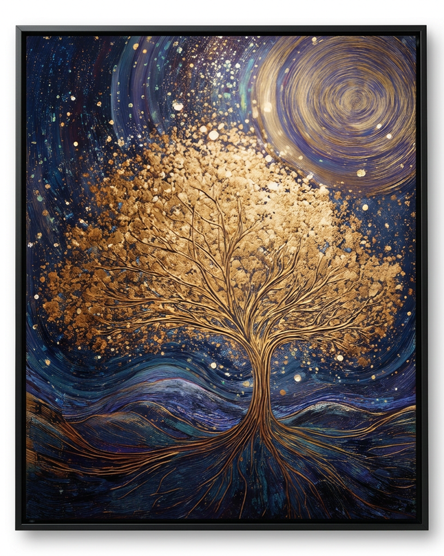 Roots of the Universe hand-painted landscape canvas art in interior setting
