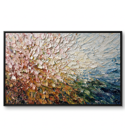 Radiant Meadow hand-painted landscape canvas art in interior setting