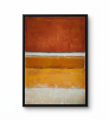 Rust and Gold hand-painted landscape canvas art in interior setting