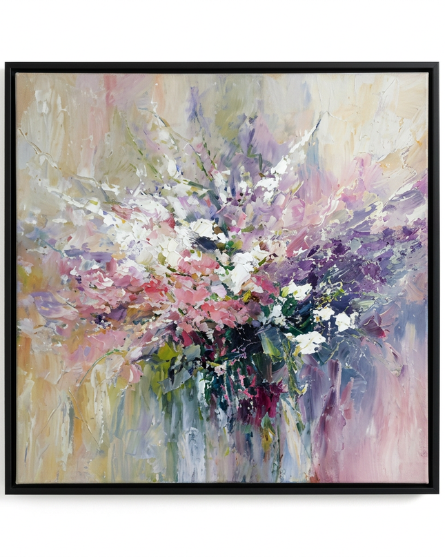 Spring Sonata hand-painted floral canvas art in interior setting