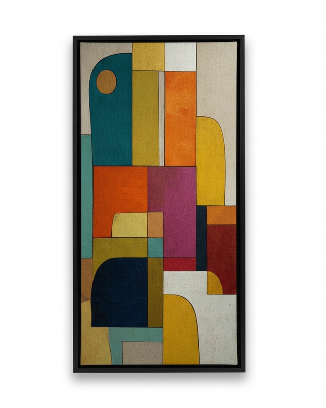 Urban Mosaic hand-painted abstract canvas art in interior setting